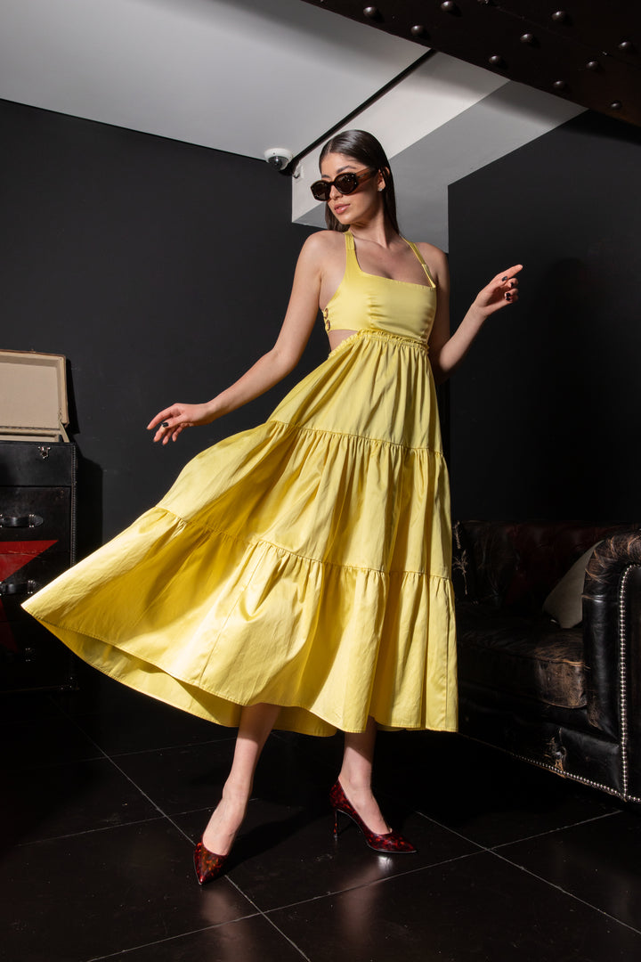 Italian Cotton Maxi Dress in Yellow