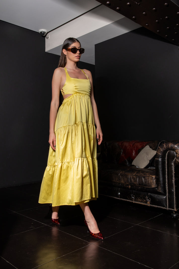 Italian Cotton Maxi Dress in Yellow