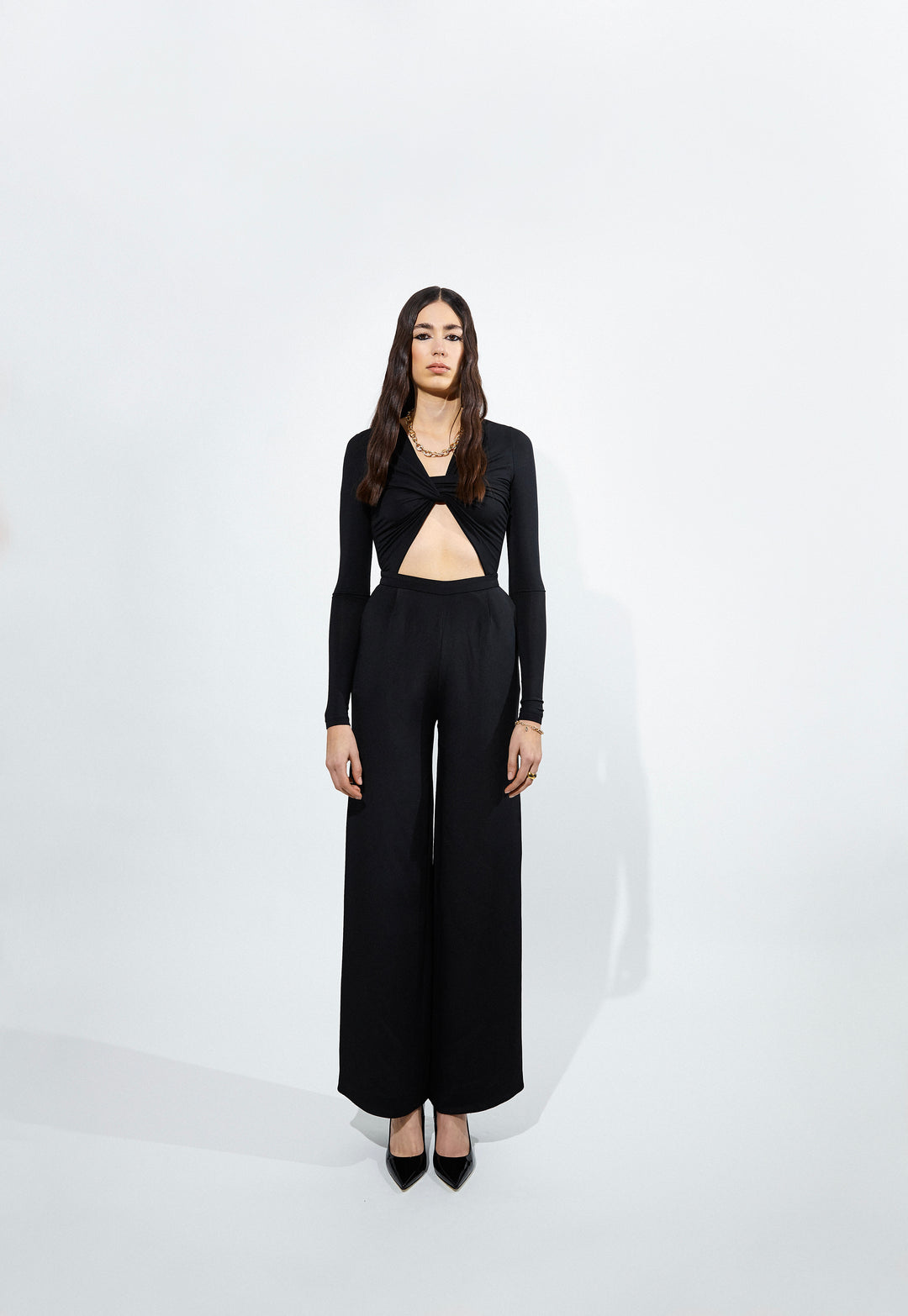 High-Waisted Long Silk Drap Trousers