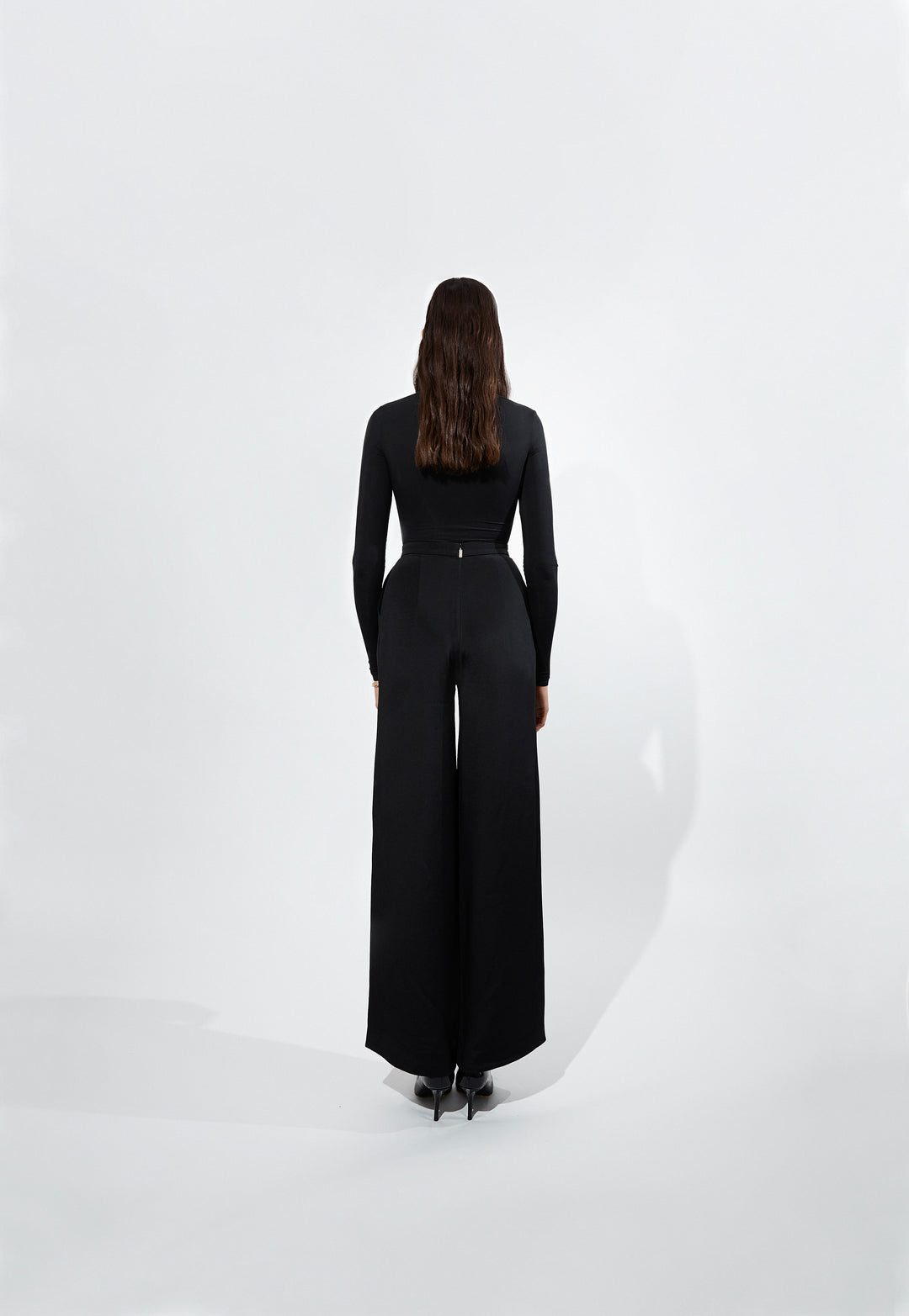 High-Waisted Long Silk Drap Trousers