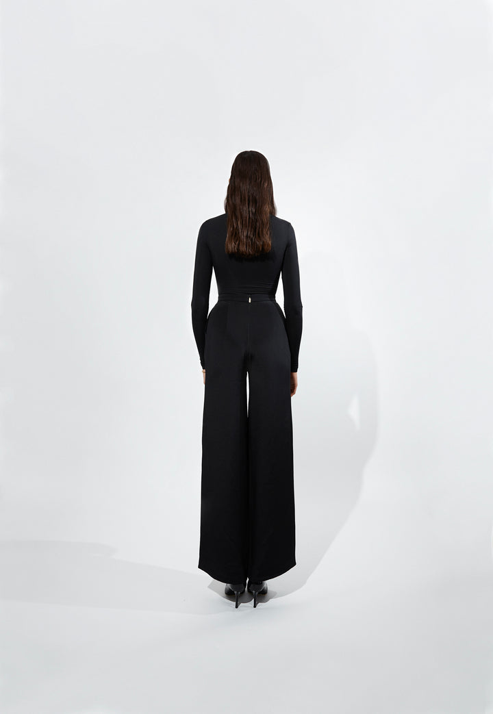 High-Waisted Long Silk Drap Trousers