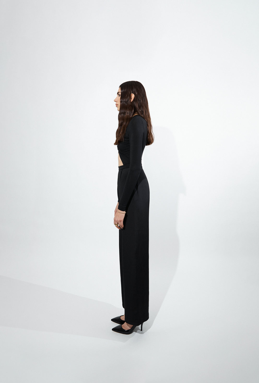 High-Waisted Long Silk Drap Trousers