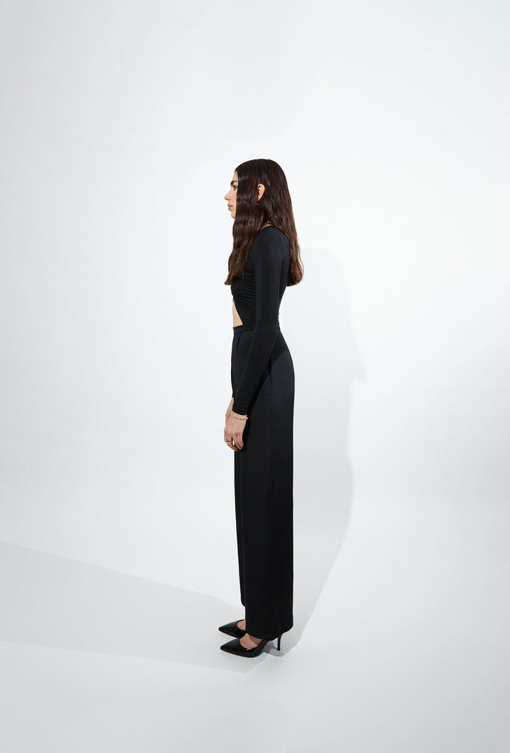 High-Waisted Long Silk Drap Trousers