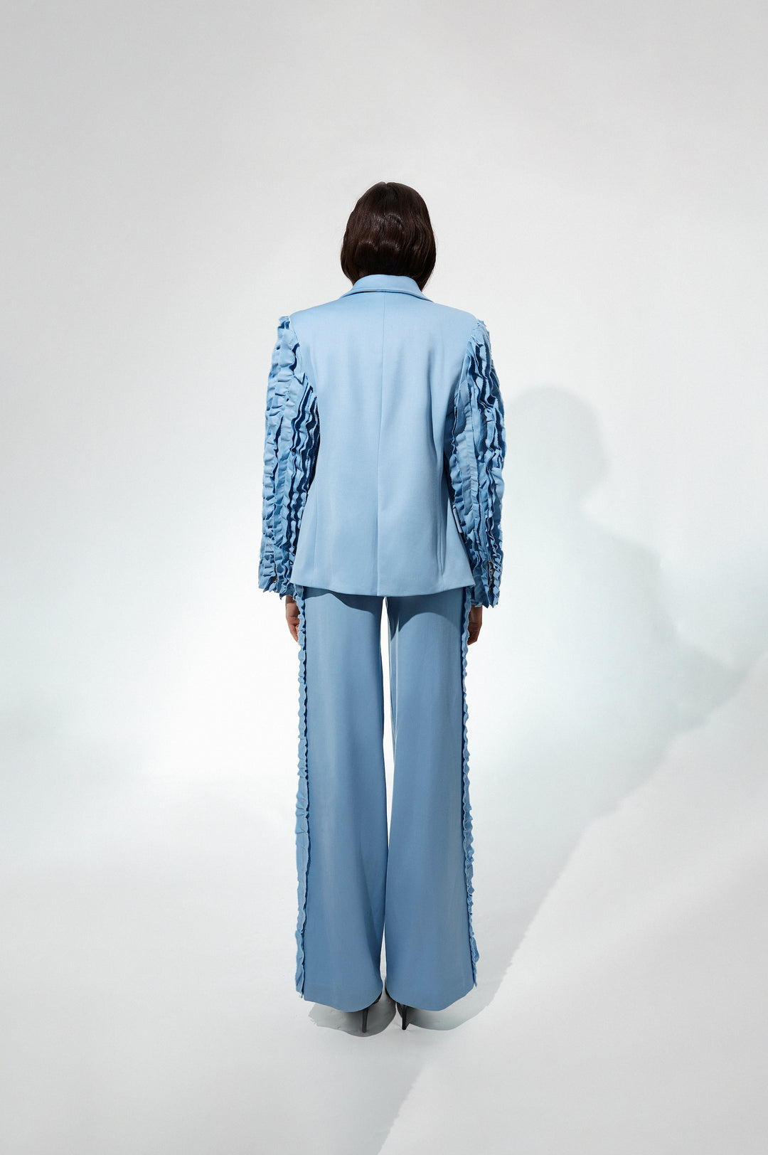 Pleated High-Waisted Long Pants in Blue. Pre-order only!