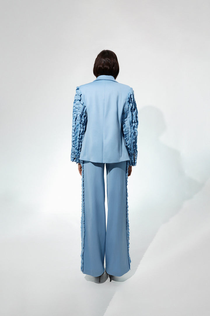 Pleated High-Waisted Long Pants in Blue. Pre-order only!