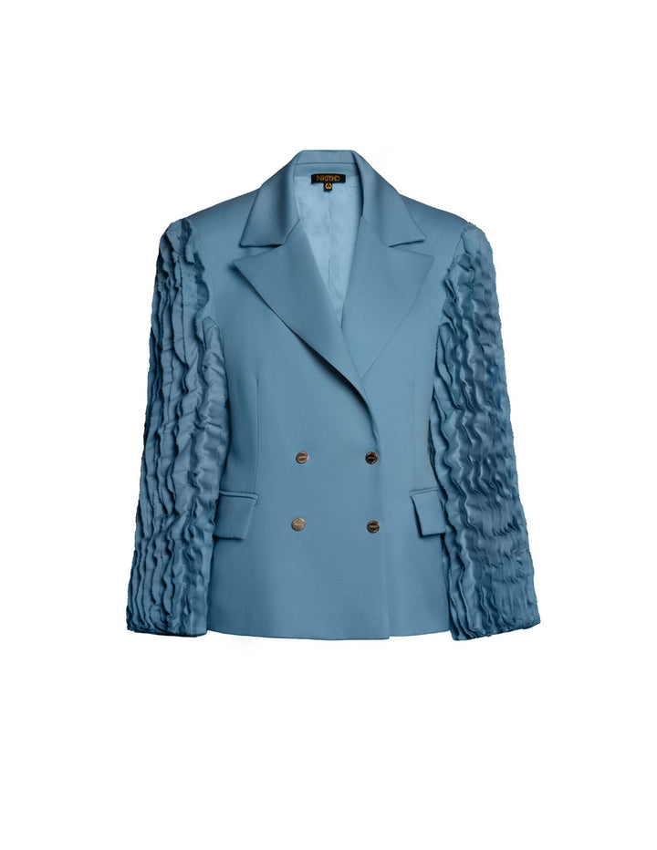 Blue Double-Breasted Jacket With 3D Details. Pre-order only!