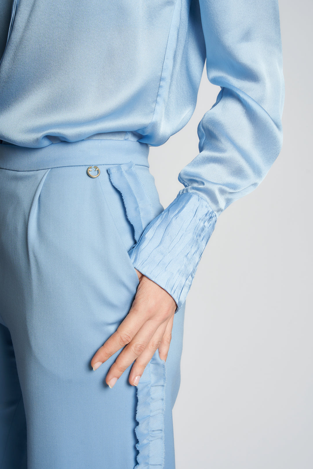 Pleated High-Waisted Long Pants in Blue. Pre-order only!