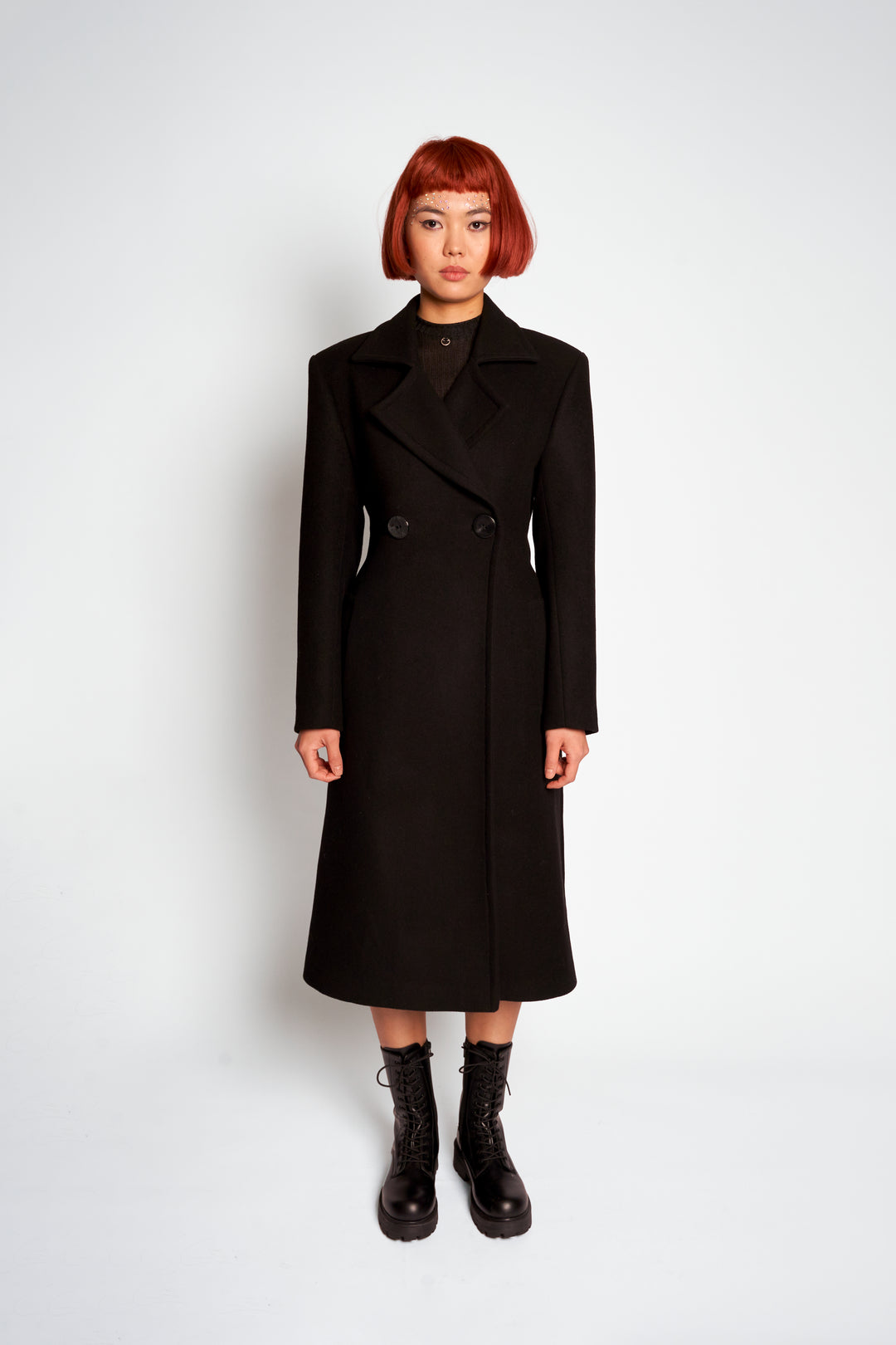 Double Breasted Wool Coat in Black. Pre-order only