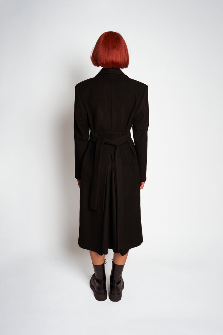 Double Breasted Wool Coat in Black. Pre-order only