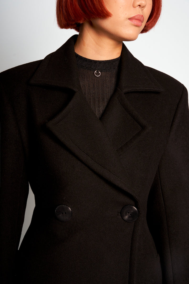 Double Breasted Wool Coat in Black. Pre-order only