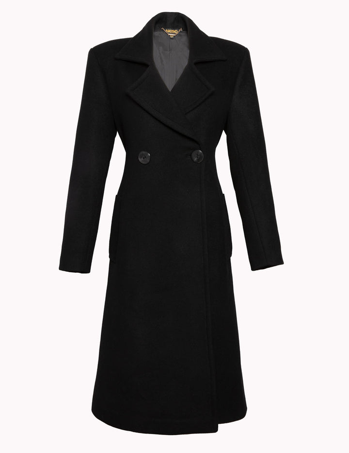 Double Breasted Wool Coat in Black. Pre-order only