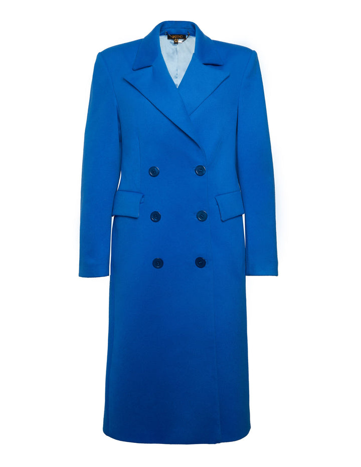 Classic Double Breasted Long Coat in Blue.