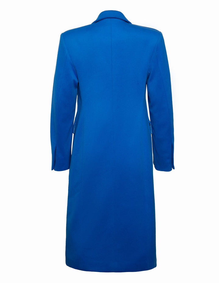 Classic Double Breasted Long Coat in Blue.