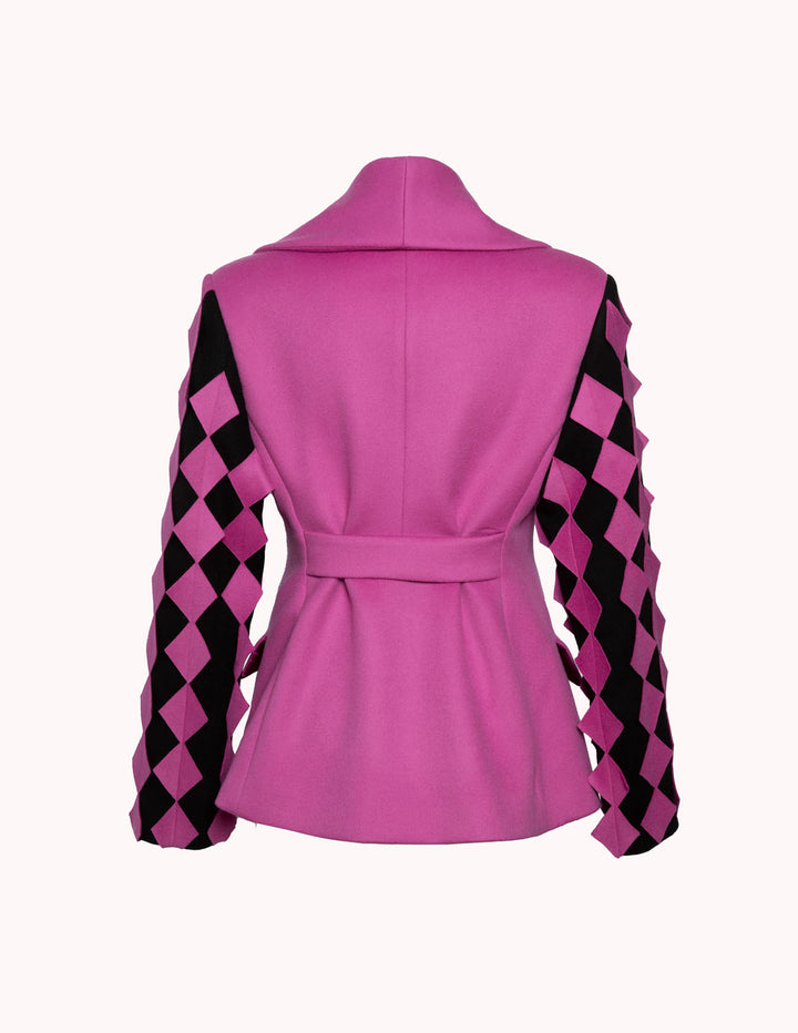 Double Breasted Short Shawl Collar Coat With 3D Details on Sleeve